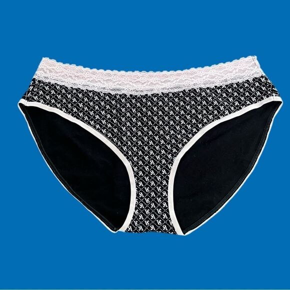 Victorias Secret Stretch Cotton Lace Waist VS Print High Leg Brief Panty black L - Picture 1 of 4